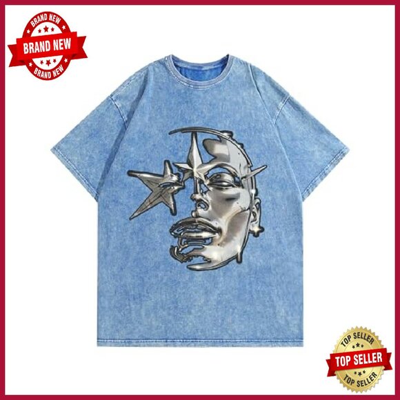 Oversized Cotton Graphic Tee Unisex Vintage Streetwear Short Sleeve - Picture 2 of 8